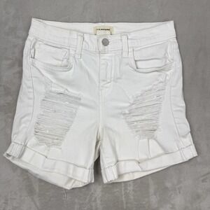 L'AGENCE‎ Balboa Distressed White Denim Shorts Double Cuff Women's Size 24